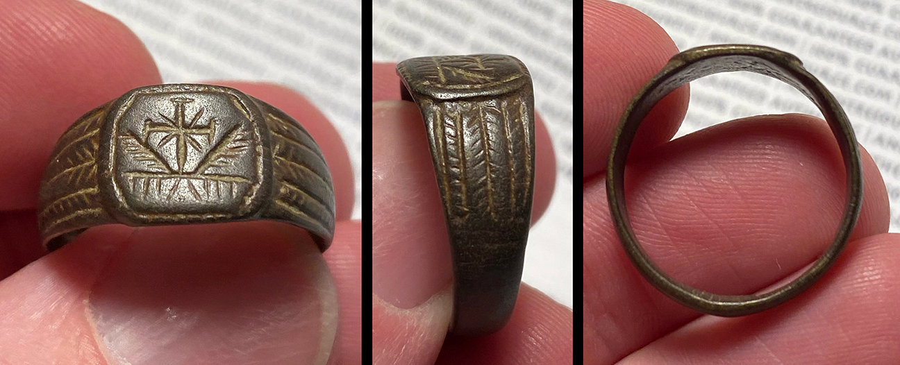 Rare Genuine Ancient Roman Byzantine bronze ring artifact intact Cross Diamonds 